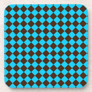 Blaubraune Diamant-Schachbrett-Muster Getränkeuntersetzer