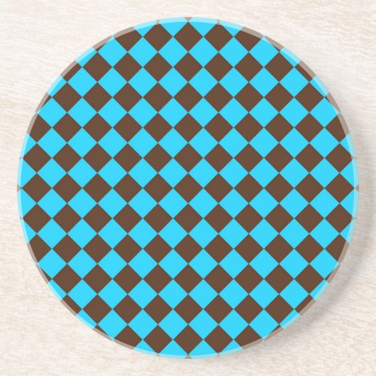 Blaubraune Diamant-Schachbrett-Muster Getränkeuntersetzer (Vorne)