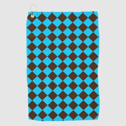Blaubraune Diamant-Schachbrett-Muster Golfhandtuch (Vorderseite)