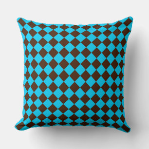Blaubraune Diamant-Schachbrett-Muster Kissen