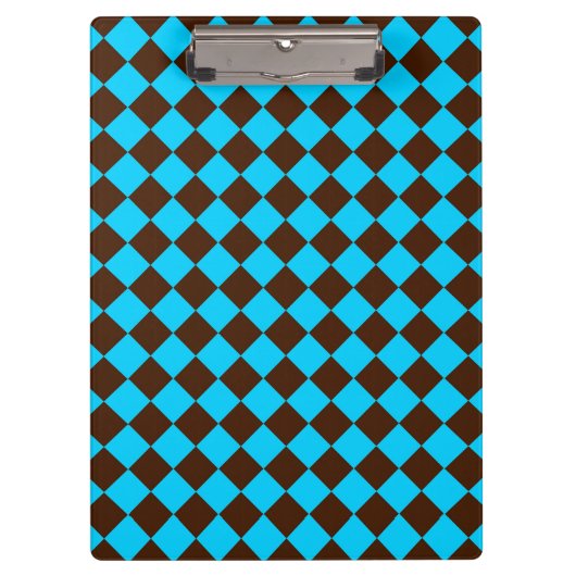 Blaubraune Diamant-Schachbrett-Muster Klemmbrett (Vorderseite)