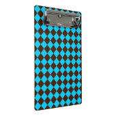 Blaubraune Diamant-Schachbrett-Muster Mini Klemmbrett (Schrägansicht)