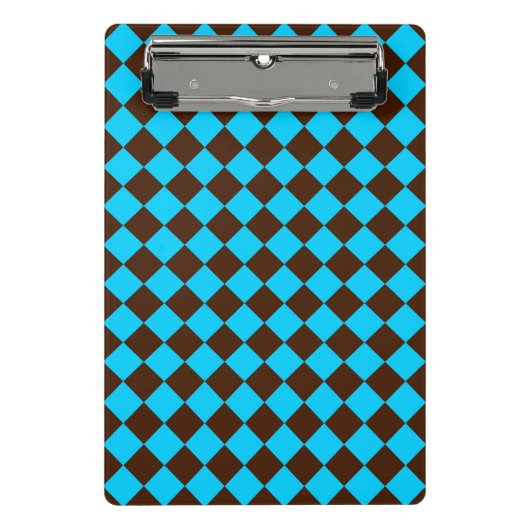 Blaubraune Diamant-Schachbrett-Muster Mini Klemmbrett (Vorderseite)