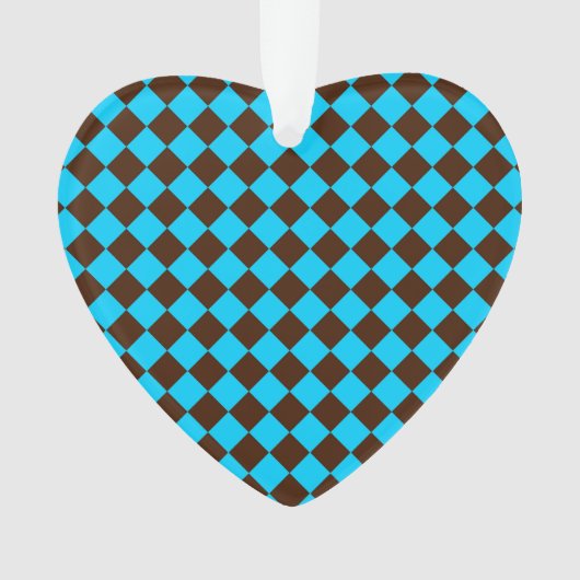 Blaubraune Diamant-Schachbrett-Muster Ornament (Vorderseite)