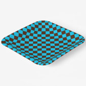 Blaubraune Diamant-Schachbrett-Muster Pappteller (Gewinkelt)