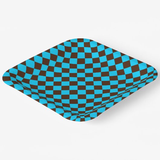 Blaubraune Diamant-Schachbrett-Muster Pappteller (Gewinkelt)