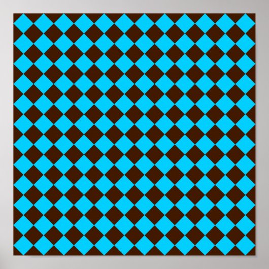Blaubraune Diamant-Schachbrett-Muster Poster (Vorne)