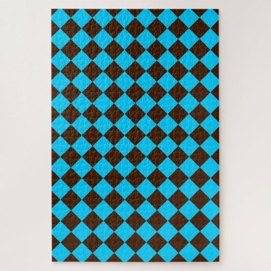 Blaubraune Diamant-Schachbrett-Muster Puzzle (Vertikal)
