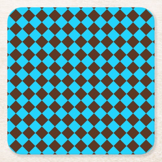 Blaubraune Diamant-Schachbrett-Muster Rechteckiger Pappuntersetzer (Vorderseite)