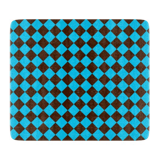 Blaubraune Diamant-Schachbrett-Muster Schneidebrett (Vorderseite)