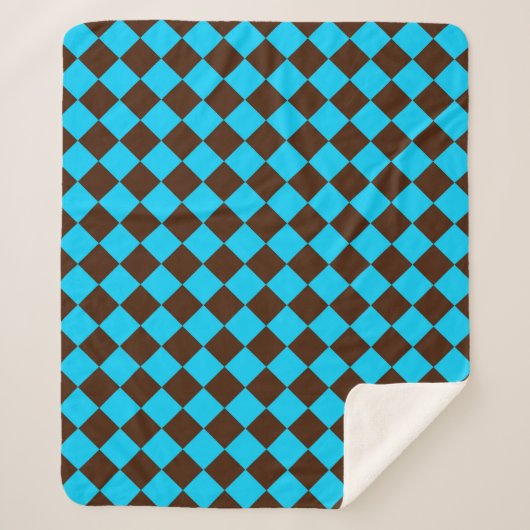Blaubraune Diamant-Schachbrett-Muster Sherpadecke (Vorderseite)