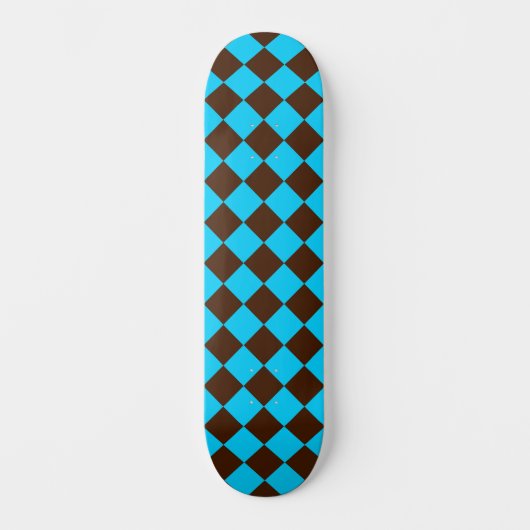 Blaubraune Diamant-Schachbrett-Muster Skateboard (Vorderseite)