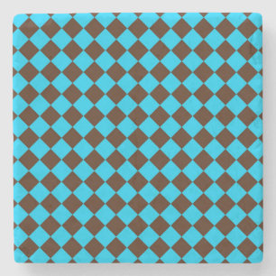 Blaubraune Diamant-Schachbrett-Muster Steinuntersetzer