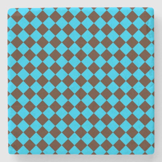 Blaubraune Diamant-Schachbrett-Muster Steinuntersetzer (Vorderseite)