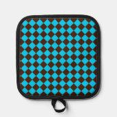 Blaubraune Diamant-Schachbrett-Muster Topflappen (Vorderseite)