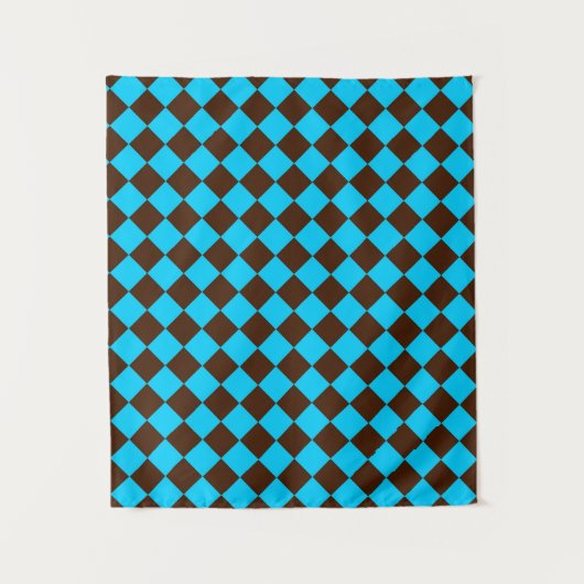 Blaubraune Diamant-Schachbrett-Muster Wandteppich (Vorderseite)