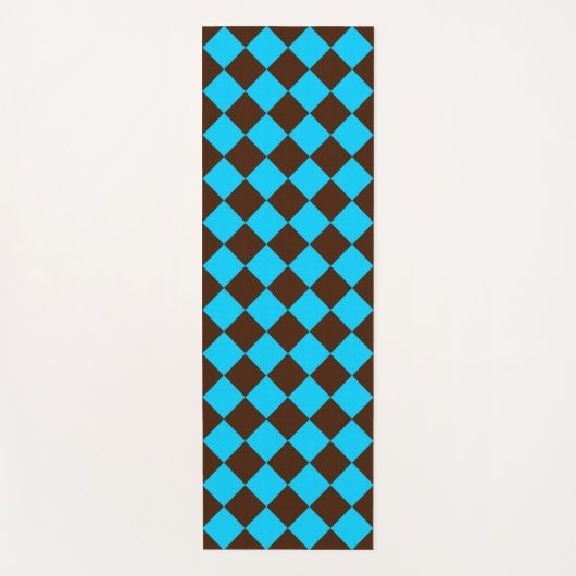 Blaubraune Diamant-Schachbrett-Muster Yogamatte (Vorderseite)