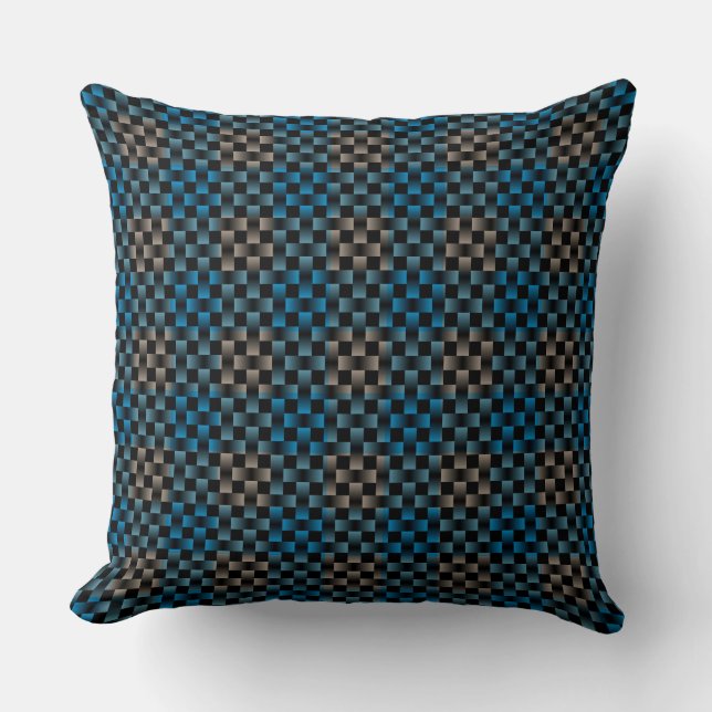 Blaubraune Karierte Schachbrett-Weave-Muster Kissen (Vorderseite)