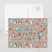 Blaubraune niedliche Eule Postkarte (Vorne/Hinten)