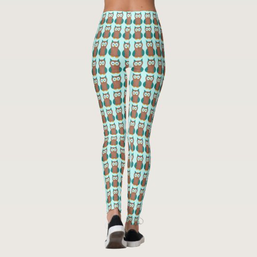 Blaubraune Owl Muster Bird Print Owells Leggings (Rückseite)