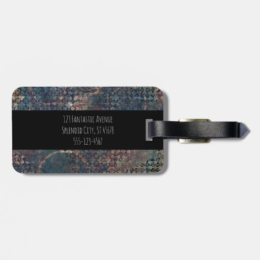 Blaubraune Steampunk-Grunge Kunstmuster Gepäckanhänger (Rückseite horizontal)
