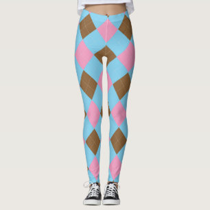 Blaubraune und rosa Raute Leggings