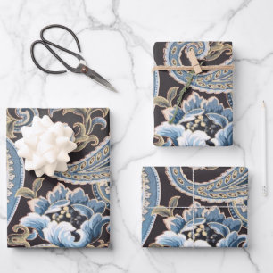Blaubraune Vintage Paisley Geschenkpapier Set