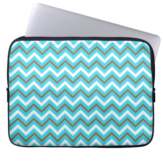Blaubraune Zig Zag Lines Geometric Sea Waves Laptopschutzhülle (Vorderseite)