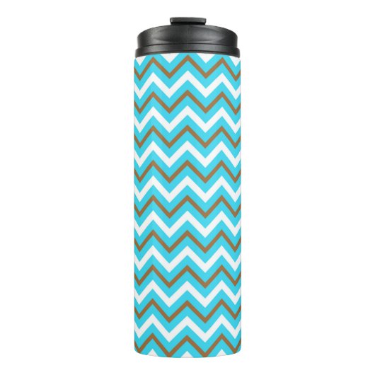 Blaubraune Zig Zag Lines Geometric Sea Waves Thermosbecher (Vorderseite)