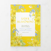 Blaubrunnenblume Grunzen Gelbe blaue Hochzeit Dreifach-gefaltete Programmkarte (Cover)