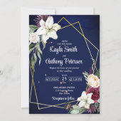 Blauburgund-Rose-Hochzeit mit weißer Lilie laden e Einladung (Vorderseite)