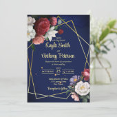 Blauburgund-Rose Hochzeitsplanung für Navy Einladung (Stehend Vorderseite)