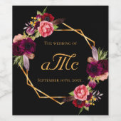 Blauburgund-Schwarz-Monogramm-Initialen Weinetikett (Einzelnes Label)