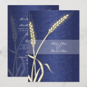 Blaucreme Hochzeitsweizen Blume Einladung (Vorne/Hinten)