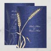 Blaucreme-Hochzeitsweizen-Blume Einladung (Vorne/Hinten)