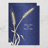 Blaucreme-Hochzeitsweizen-Blume Einladung (Vorne/Hinten)