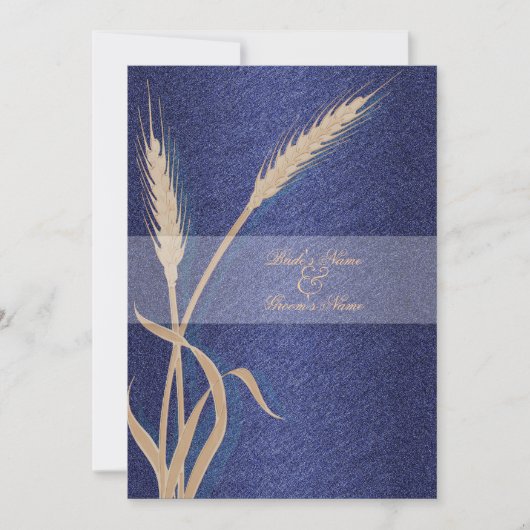 Blaucreme Hochzeitsweizen Blume Einladung (Vorderseite)