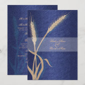 Blaucreme Hochzeitsweizen Blume Einladung (Vorne/Hinten)
