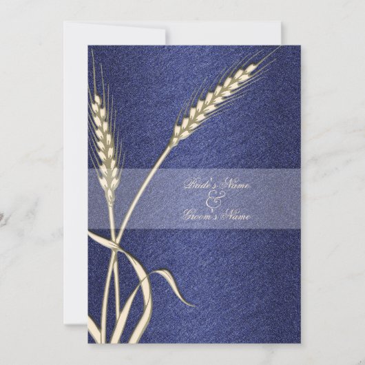 Blaucreme Hochzeitsweizen Blume Einladung (Vorderseite)