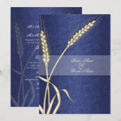Blaucreme Hochzeitsweizen Blume Einladung (Vorne/Hinten)