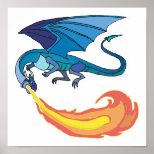 Blaudrache atmet Feuer Poster