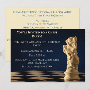Blaue 30. Geburtstagsfeier Schachritter Einladung