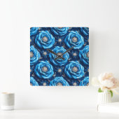 Blaue 3D-Rose Quadratische Wanduhr (Zuhause)
