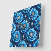 Blaue 3D-Rose Quadratische Wanduhr (Winkel)