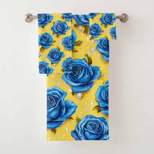 Blaue 3D-Rosen Badhandtuch Set (Insitu)