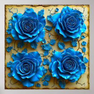 💙 Blaue 3D-Rosen Elegante florale moderne Fantasi Poster