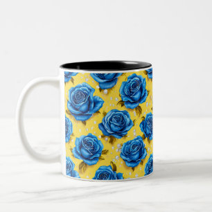 Blaue 3D-Rosen Zweifarbige Tasse