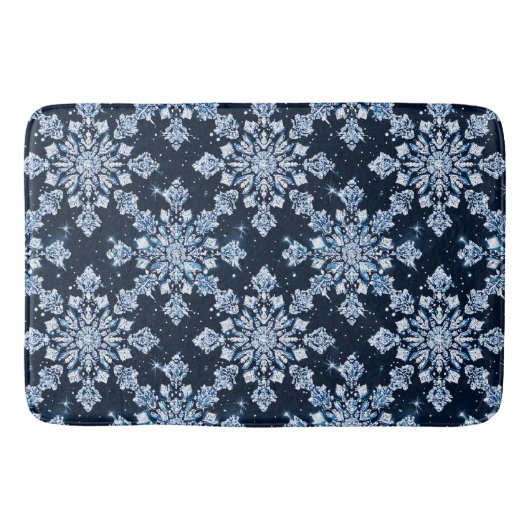 Blaue 3D-Schneeflocken Badematte (Vorderseite)
