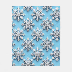 Blaue 3D-Schneeflocken Fleecedecke