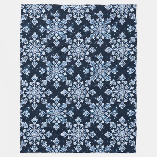 Blaue 3D-Schneeflocken Fleecedecke (Vorderseite)